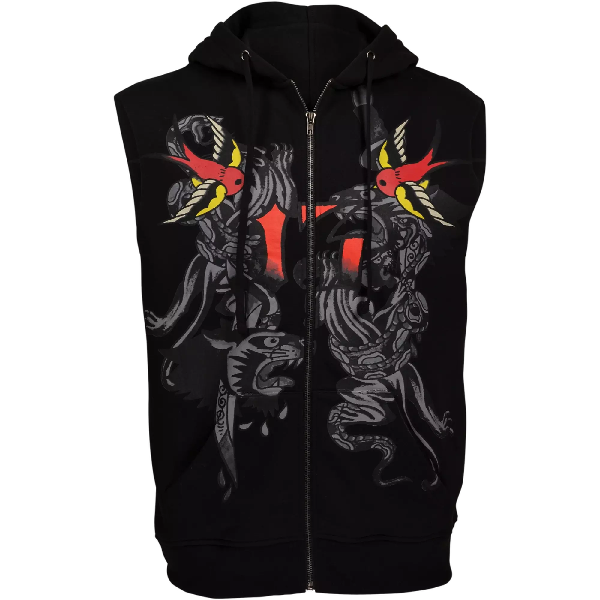 Men's Cut Off Fleece Hoodie with Swallow Graphic | Hibbett